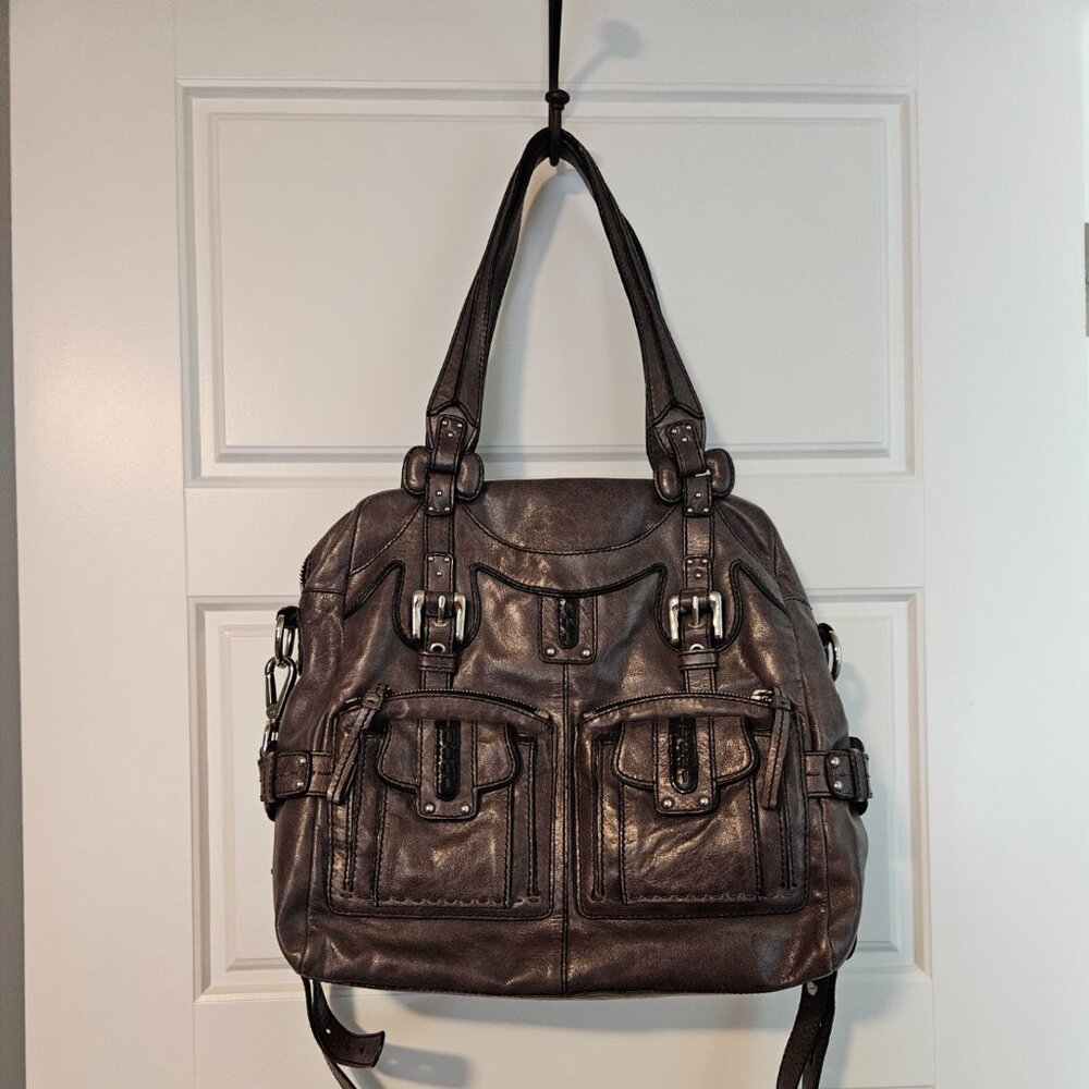 Lockheart Gray Leather Shoulder/Crossbody Bag